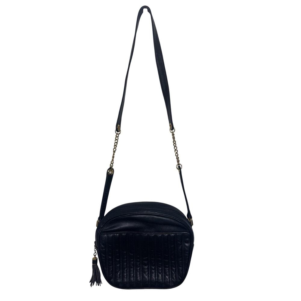 Vtg Pantera Navy Quilted Crossbody Bag Gold Chain Strap Tassel Vegan